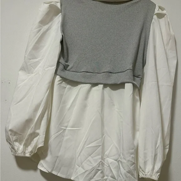 ✨Gray Layered Blouse M 🤍 Preppy Knit Vest Shirt Chic Style ✨ - Picture 5 of 6